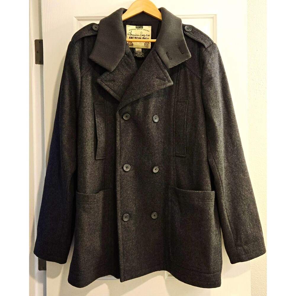 American Rag Mens XL Gray Peacoat Wool Blend Double Breasted Heavy Winter Coat